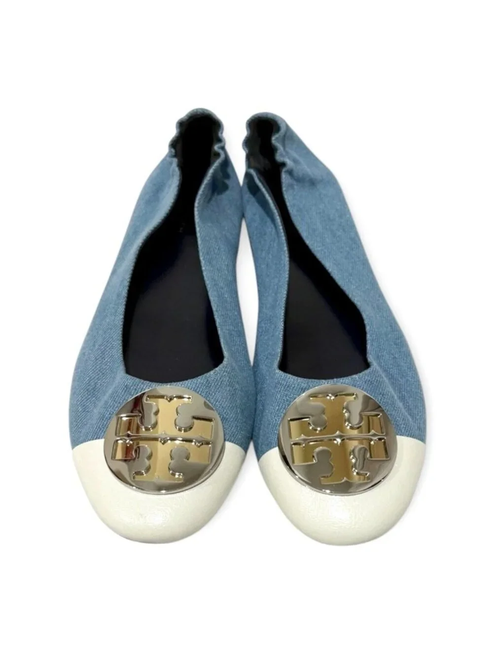 Tory Burch Claire Denim and Leather Cap-Toe Ballet Flats Size 10